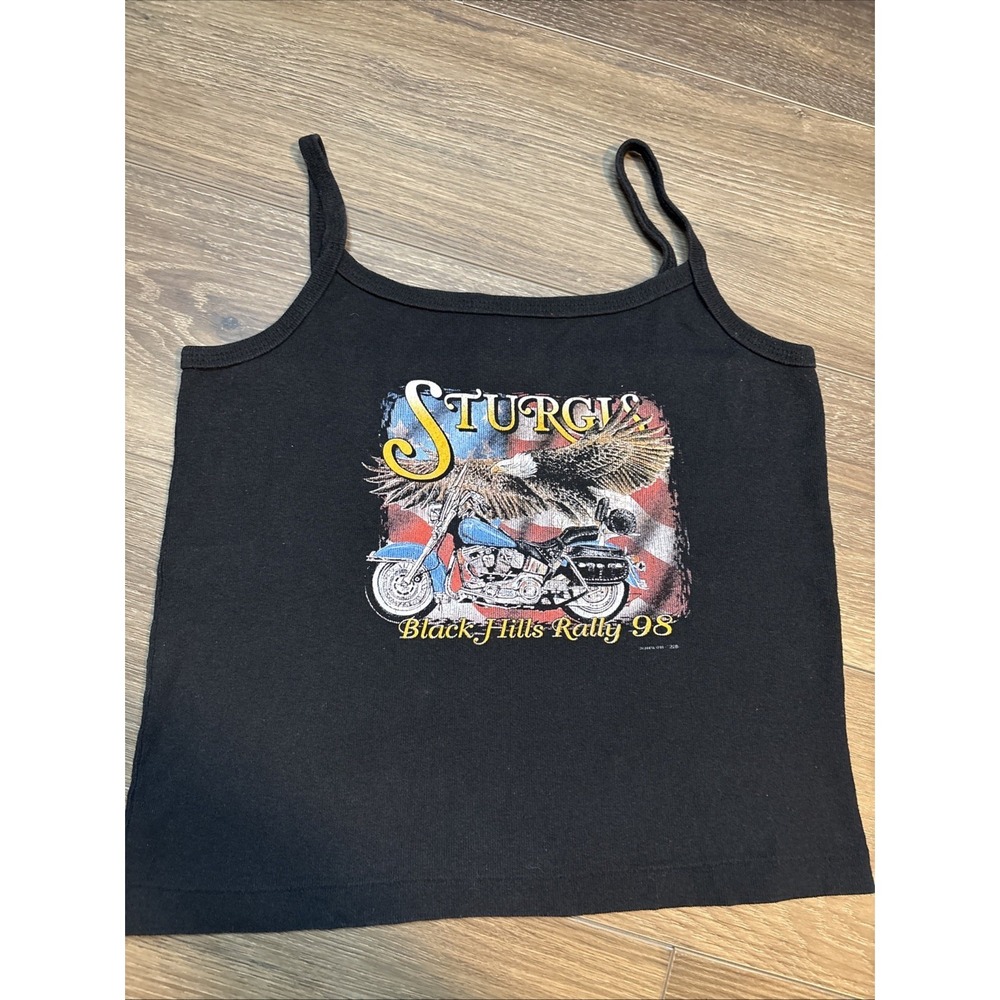 Vintage Sturgis 1998 Black Hills Rally Crop Tank Top Eagle America Harley USA L